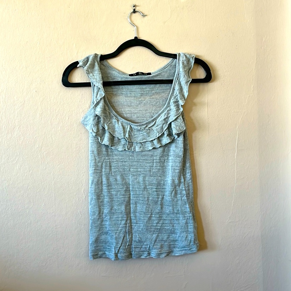 Coin 1804 Gray Ruffle Sleeveless Top S